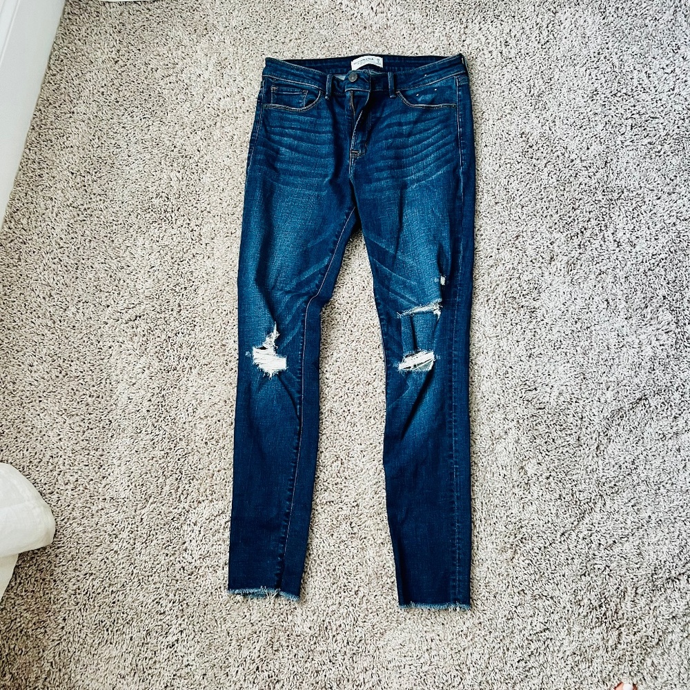 Abercrombie Mid-Rise Super Skinny Jeans- Medium Wash Ripped